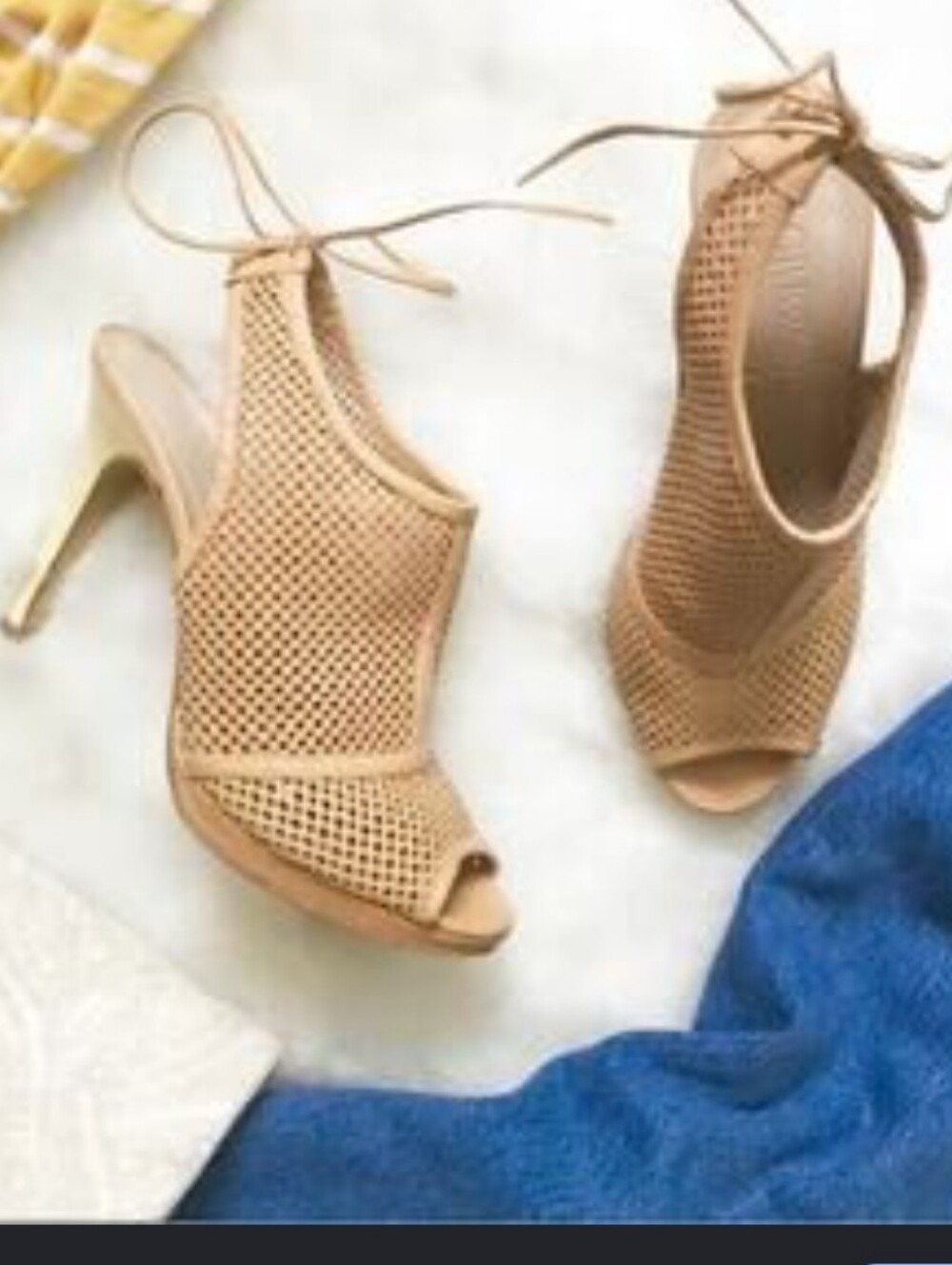 J. Crew Tan Mesh Peep-Toe Lace-Up Stiletto Heels